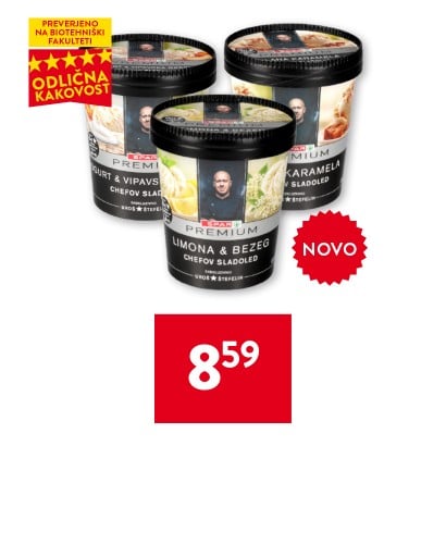 SPAR PREMIUM CHEFOV SLADOLED, slana karamela, jogurt & vipavska breskev ali limona & bezeg, 520 g