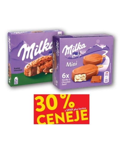 SLADOLED MILKA - 30 % ceneje s SPAR plus kartico