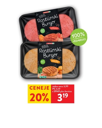 SPAR BBQ RASTLINSKI BURGER - 20 % ceneje s SPAR plus kartico