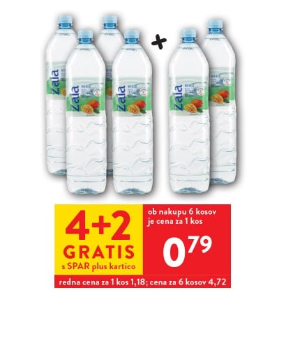 VODA ZALA Z OKUSOM - 4 + 2 gratis SPAR plus kartico