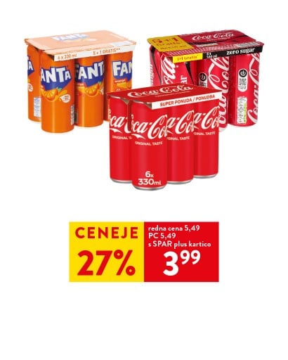COCA COLA original in zero ali FANTA original - 27% ceneje s SPAR plus kartico
