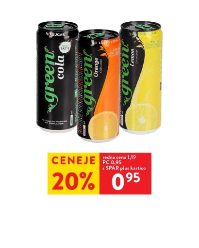 GAZIRANI NAPITKI GREEN cola, pomaranča ali limona - 20% ceneje s SPAR plus kartico