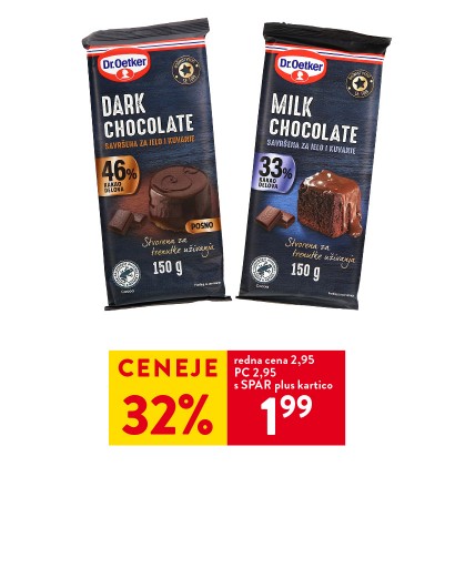TEMNA ALI MLEČNA ČOKOLADA Dr. Oetker - 32 % ceneje s SPAR Plus kartico