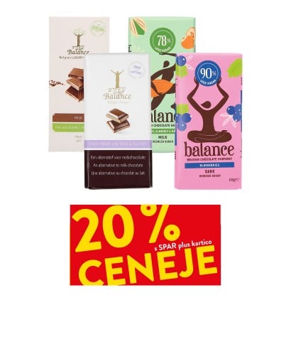 ČOKOLADE BALANCE - 20 % ceneje s SPAR Plus kartico