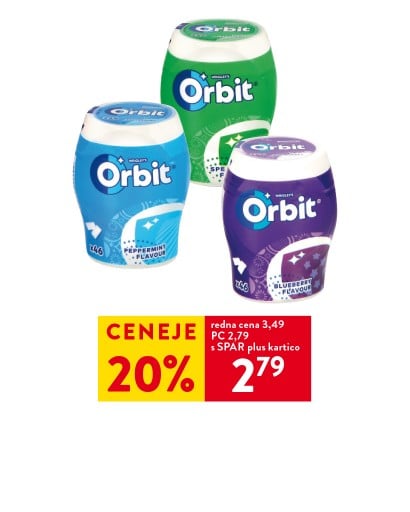 ŽVEČILNI GUMI ORBIT - 20 % ceneje s SPAR Plus kartico