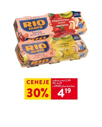 TUNA RIO MARE - 30 % ceneje s SPAR Plus kartico