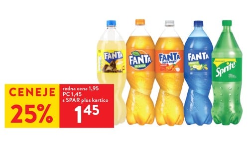 GAZIRANI NAPITEK FANTA original, zero, shokata in limona ali SPRITE, original, 1,5 l  - 25 % ceneje s SPAR plus kartico