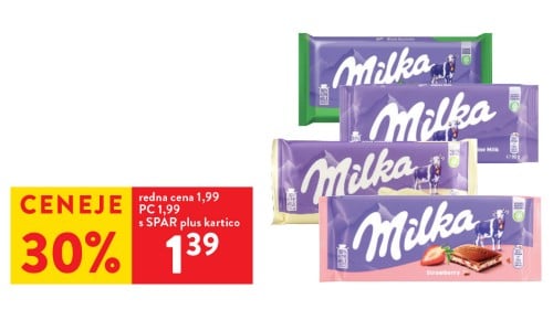ČOKOLADA MILKA - 30% ceneje s SPAR plus kartico