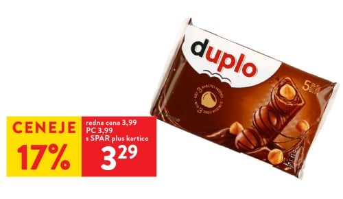 VAFELJ DUPLO - 17% ceneje s SPAR plus kartico