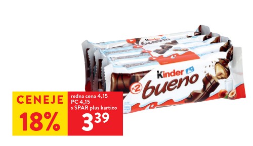 KINDER BUENO - 18% ceneje s SPAR plus kartico KINDER BUENO - 18% ceneje s SPAR plus kartico
