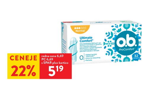 TAMPONI O.B. - s SPAR plus kartico 22% ceneje TAMPONI O.B. - s SPAR plus kartico 22% ceneje
