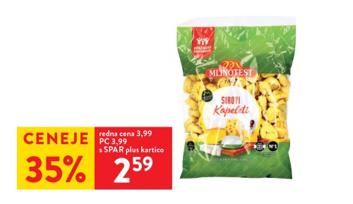 SIROVI KAPELETI, Mlinotest, 500 g - 35 % ceneje s SPAR plus kartico