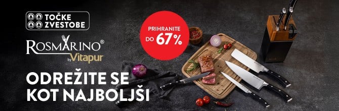 Noži in deska Rosmarino na temni podlagi
