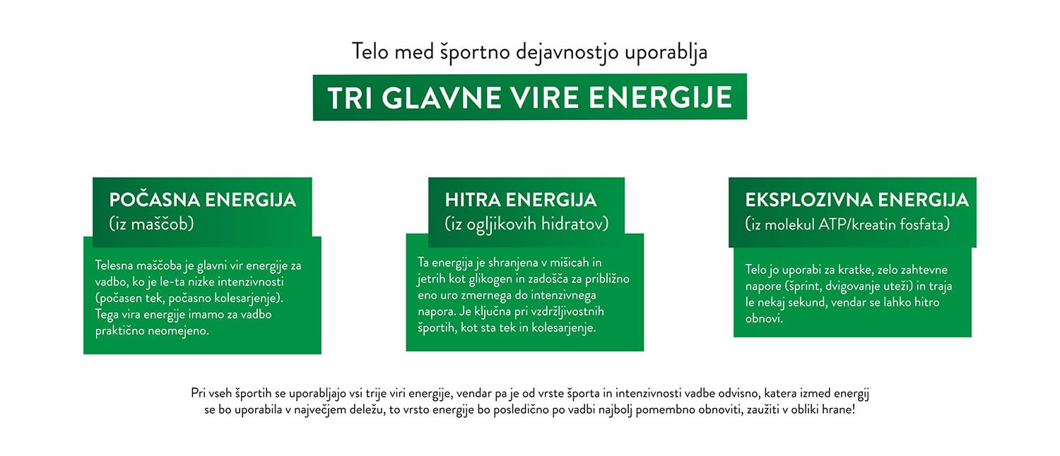 Več vem o športni prehrani Infografika - trije glavni viri energije