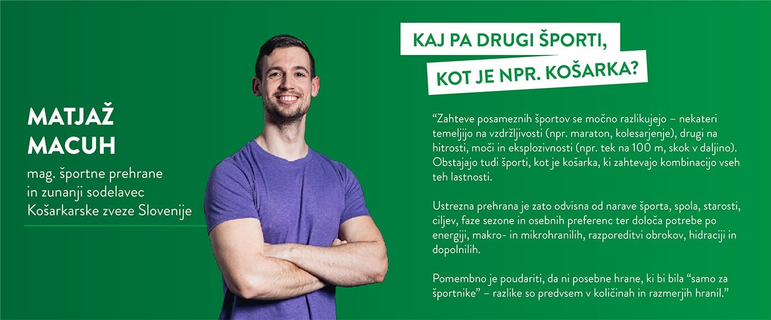 Več vem o športni prehrani Različni športi in ustrezna prehrana