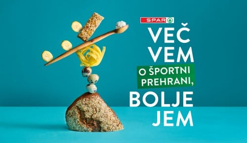 Več vem o športni prehrani, bolje jem Več vem o športni prehrani, bolje jem slogan, zloženka živil