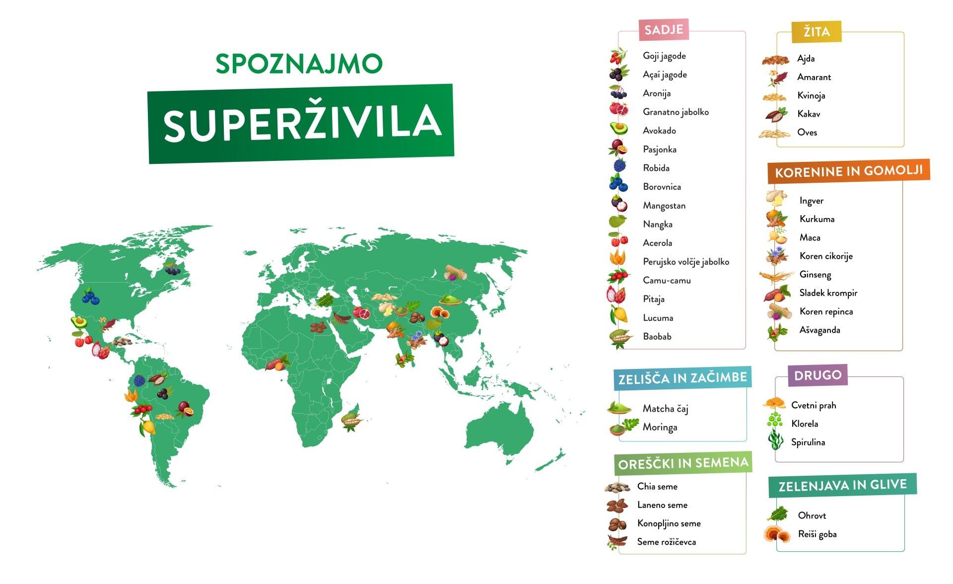 Predstavitev superživil in iz kje prihajajo, infografika 