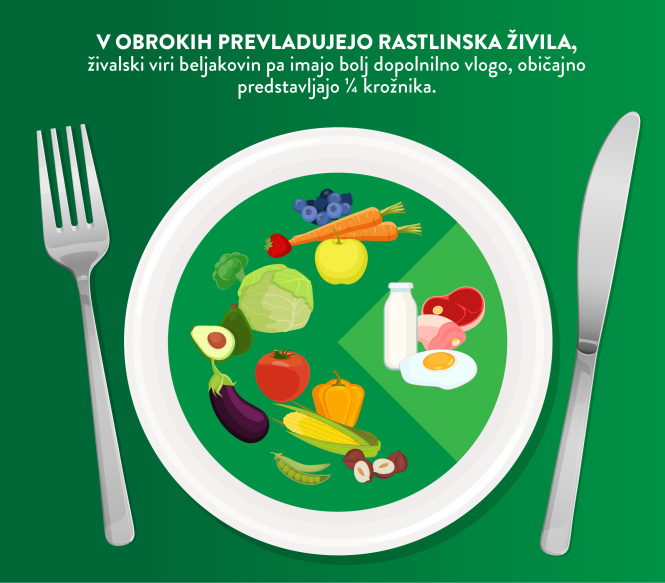 Uravnotežen krožnik po načelu mediteranske prehrane, infografika