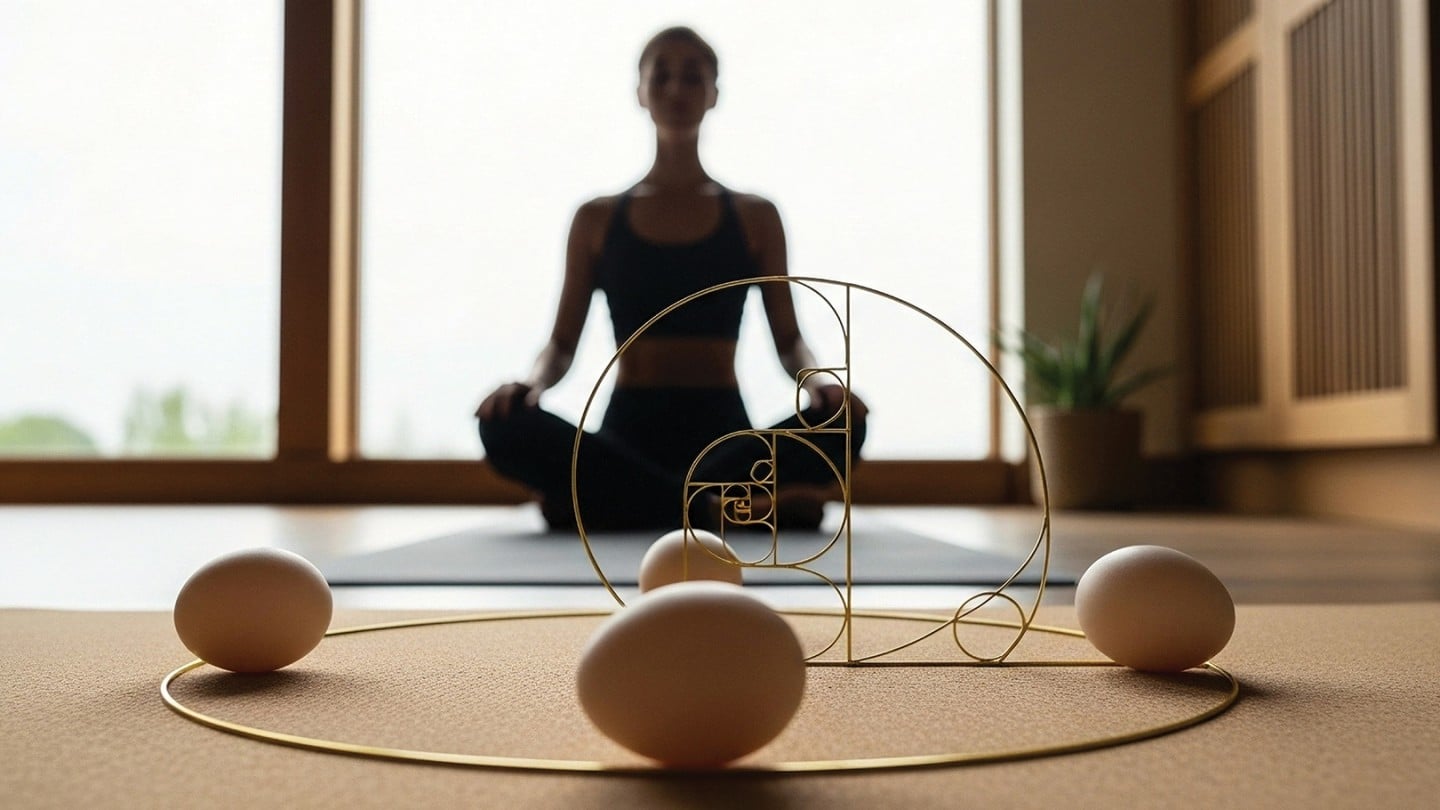 Jajčka in ženska v ozadju med izvajanjem meditacije
