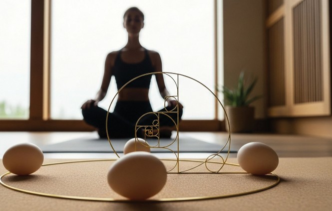 Jajčka in ženska v ozadju med izvajanjem meditacije