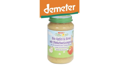SPAR NATUR PUR BIO KAŠA IZ JABOLK IN HRUŠK S PIRINIM PŠENIČNIM ZDROBOM, 190 g