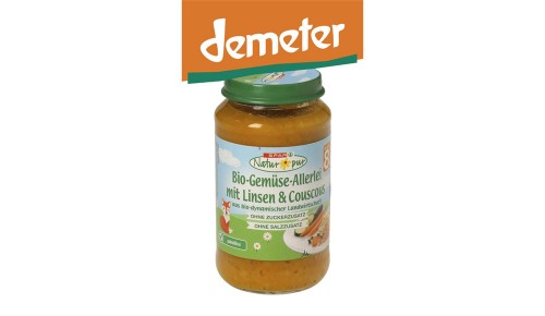 SPAR NATUR PUR BIO ZELENJAVNA KAŠA Z LEČO IN KUSKUSOM, 220 g