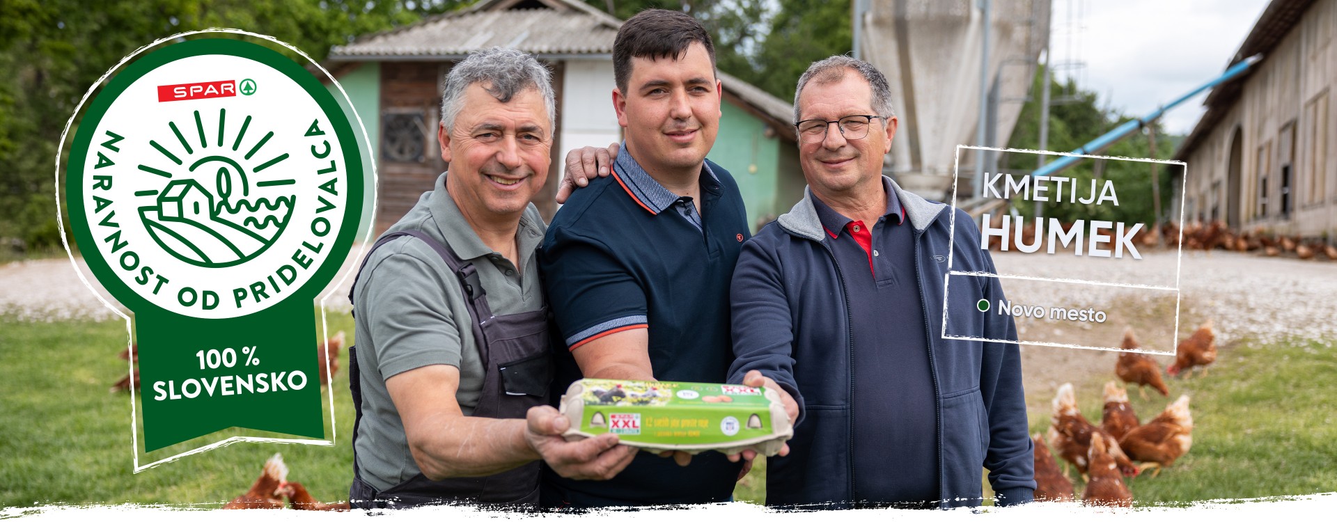 Spoznaj Kmetijo Humek iz Dolenjske, kjer že tretja generacija z ljubeznijo skrbi za kokoši proste reje. 🐔

Na 10 hektarjih zelenih pašnikov njihove nesnice prosto raziskujejo naravo, kar se odraža v kakovosti vsakega jajca – od čvrste lupine do polnega okusa in intenzivnih rumenjakov.  🥚
Na kmetiji verjamejo, da le zadovoljna kokoš znese najboljše jajce, zato prisegajo na prosto rejo in certificirano krmo brez GSO.

Sledi oznaki Naravnost od pridelovalca 💚 in odkrij 100% slovenske izdelke v najbližjem Sparu. 👉 https://www.spar.si/promocije-in-projekti/naravnost-od-pridelovalca/kmetija-humek
