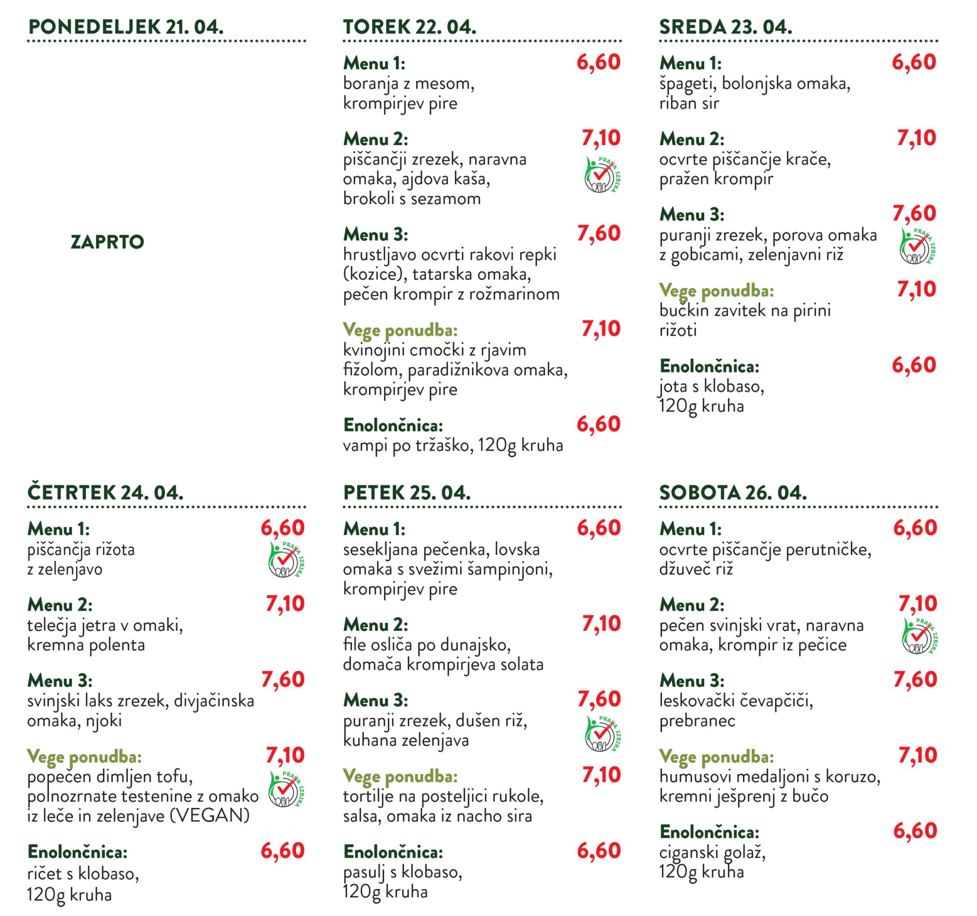 SPAR Restavracija jedilnik teden 17/25
