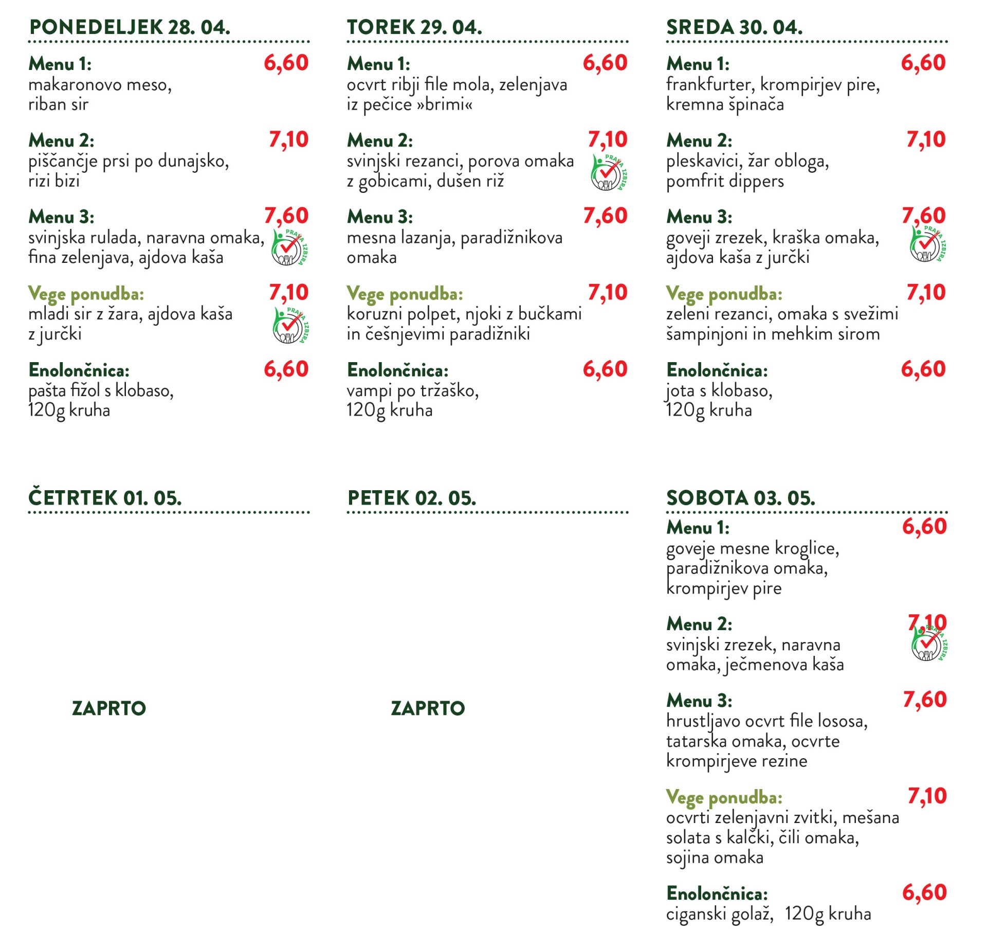 SPAR Restavracija jedilnik teden 18/25