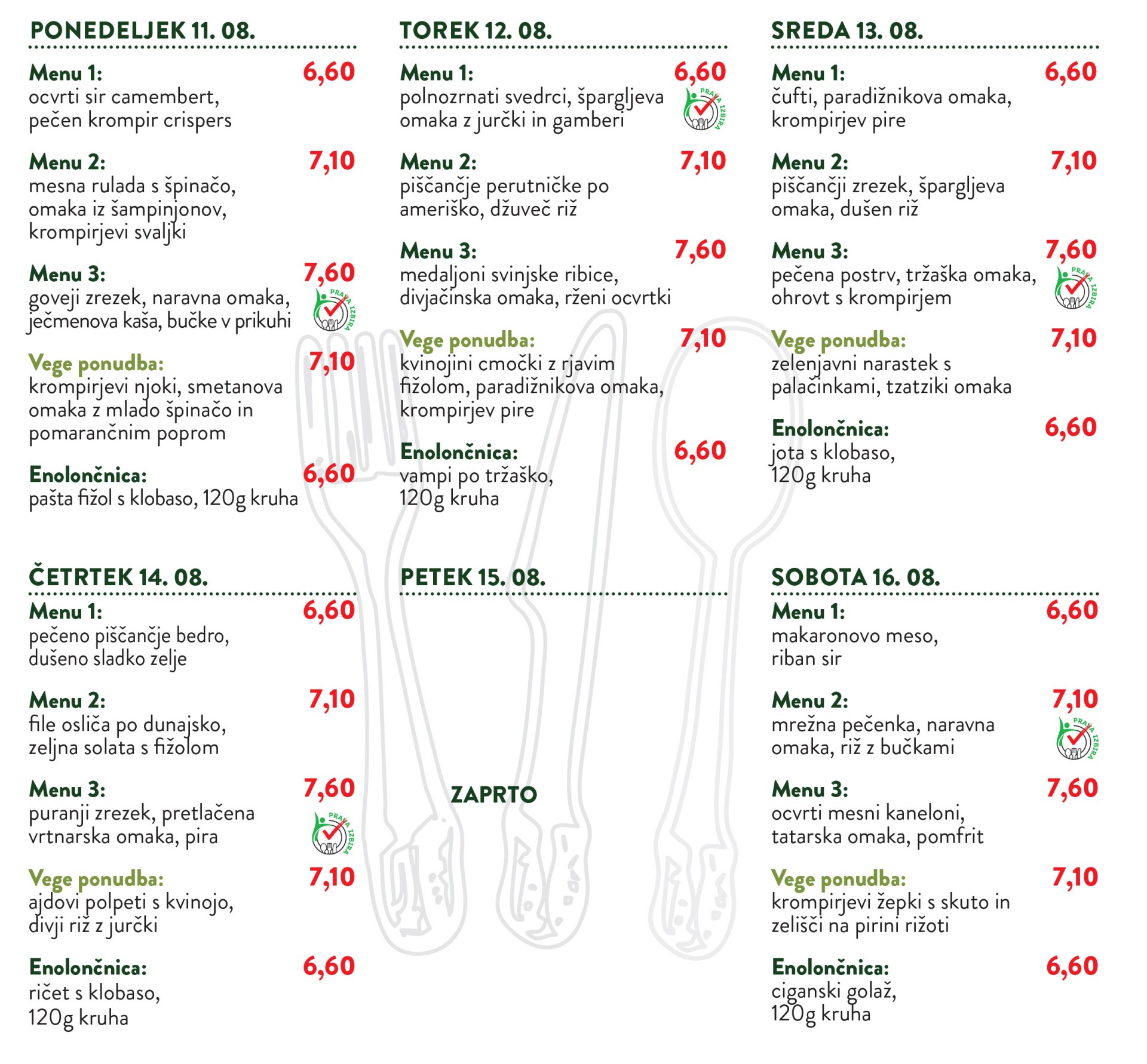 SPAR Restavracija jedilnik teden 33/25