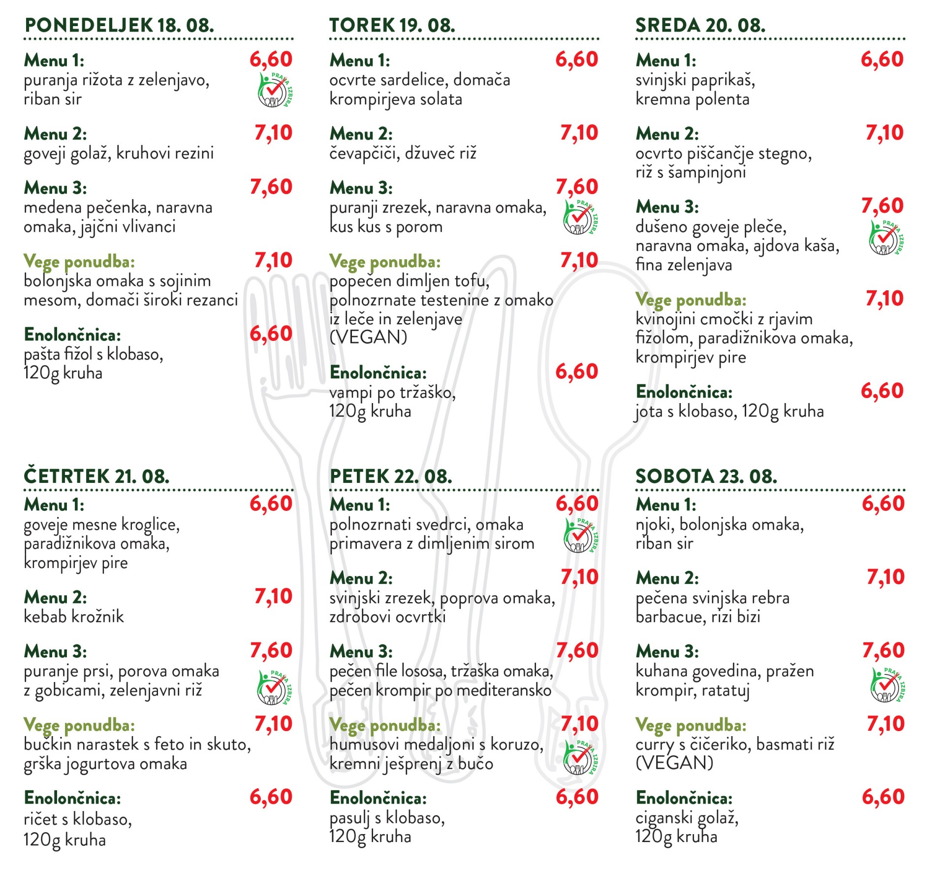SPAR Restavracija jedilnik teden 34/25