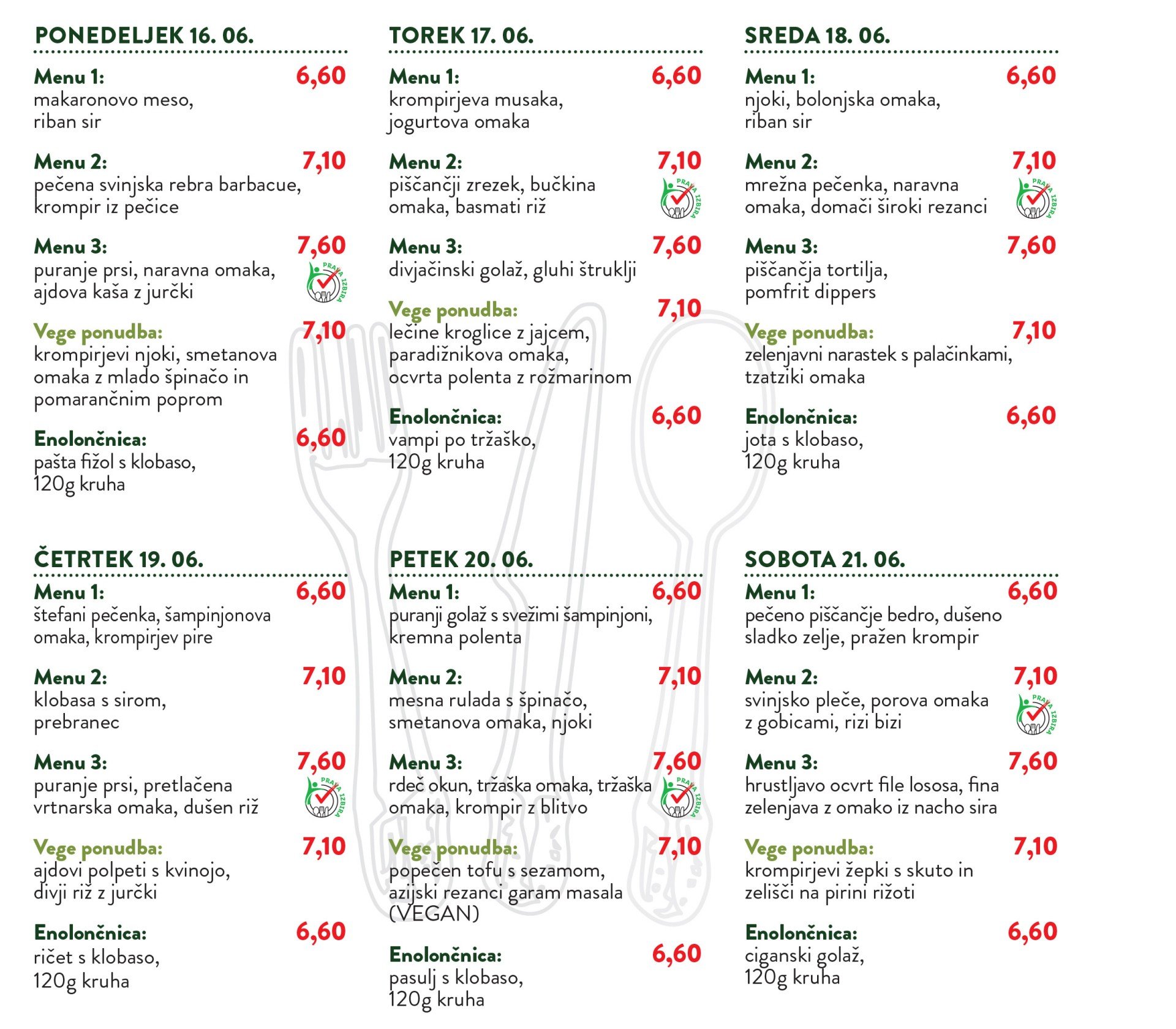 SPAR Restavracija jedilnik teden 25/25