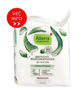 ALTERRA 3 v 1 vlažni čistilni robčki, bio aloe vera