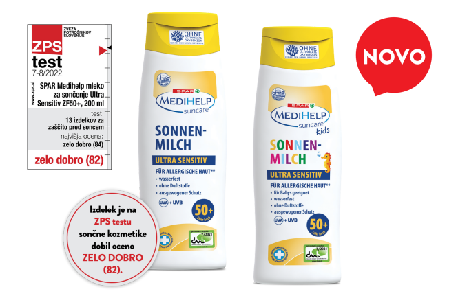 SPAR MEDIHELP mleko za sončenje 50+ in mleko za sončenje 50+ za otroke in dojenčke, ultra sensitive, 200 ml