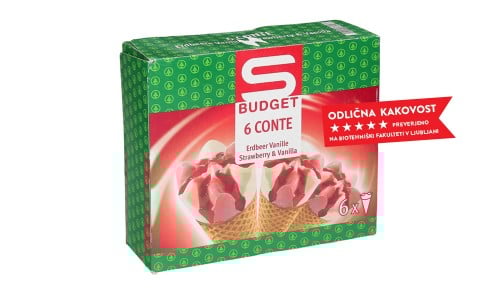 S-BUDGET sladoled korneti vanilija in jagoda