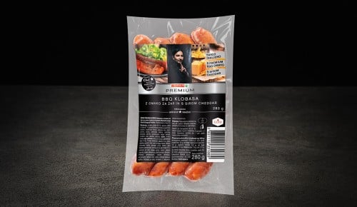 SPAR PREMIUM BBQ klobasa z omako za žar in s sirom cheddar