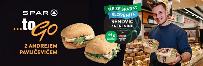 SPAR To GO z Andrejem Pavličevićem s svojimi izdelki, izpostavljen sendvič za trening