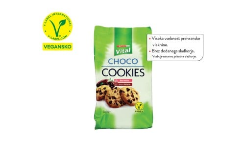 SPAR VITAL POLNOZRNATO ČAJNO PECIVO S KOŠČKI TEMNE ČOKOLADE
