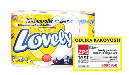 LOVELY papirnate brisače, 4/1 - odlika kakovosti, ZPS test