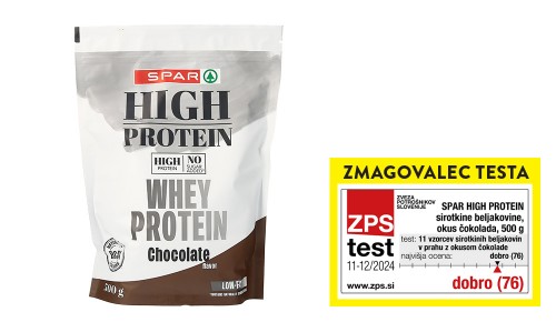 SPAR HIGH PROTEIN sirotkine beljakovine, okus čokolada, 500 g - ZMAGOVALEC TESTA ZPS SPAR HIGH PROTEIN sirotkine beljakovine, okus čokolada, 500 g - ZMAGOVALEC TESTA ZPS
